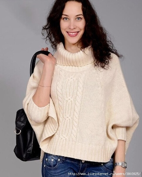 Пуловер связанный поперек с рукавами летучая мышь - Lilia Vignan